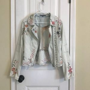 Elliot Lauren Embroidered Denim Moto Jacket Size M